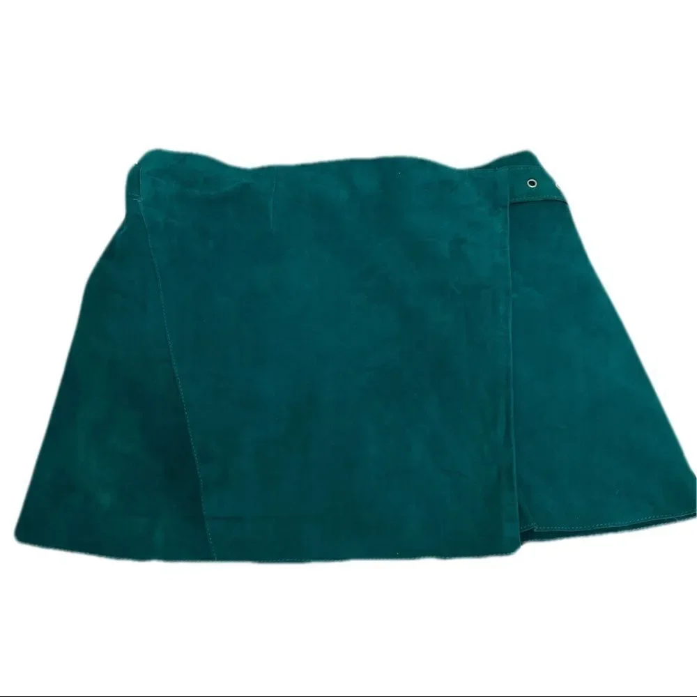 MAJE  Suede Emerald Green Teal Buckle Wrap Mini Skirt NWOT